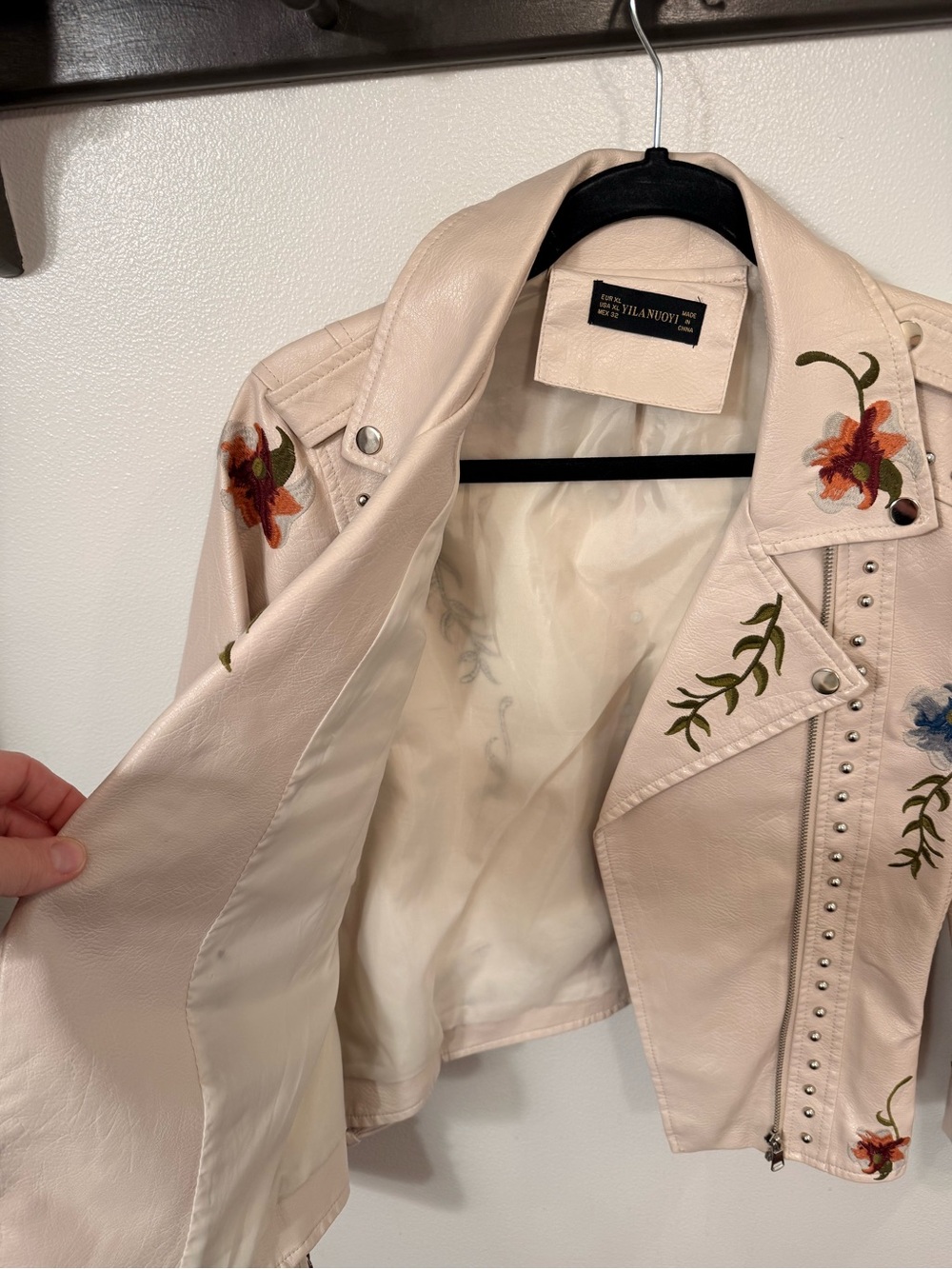 Embroidered Beige Faux-Leather Jacket - Picture 5 of 6